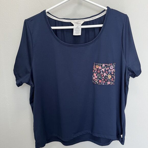 Lucky Brand | Blue Floral Pocket Sleep Top Soft Short Sleeve XL Boho - Picture 6 of 7